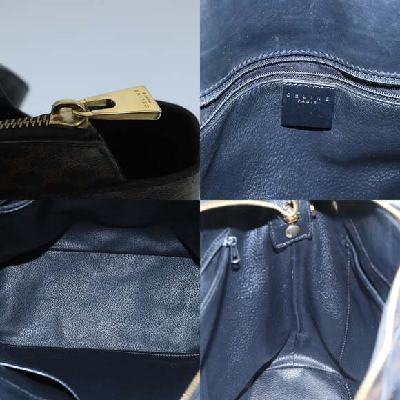 CELINE Macadam Canvas Hand Bag Pvc Leather Black Gold - Picture 11 of 12